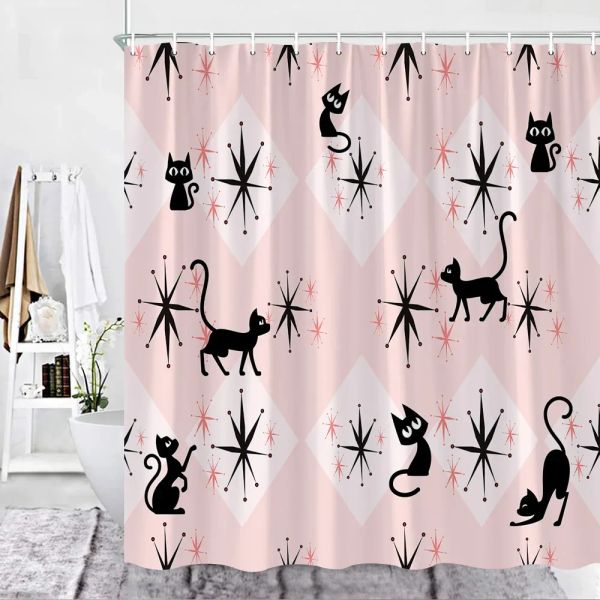 Creatività geometria tende per doccia tessuto silhouette di gatto nero moderno decorazione multicolore accessorio per bagno set poliestere lavabile