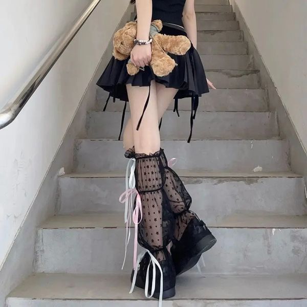 Lolita süße Mädchen Sommer Neue transparente Spitzenbeinabdeckungen Französische Ballett Daisy Diy Krawatte Bein wärmere Y2K Lange Socken JK Calf Gaicher