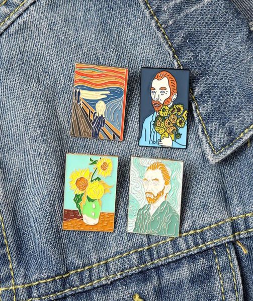 Cartoon Promi Ölmalerei Porträt Porträt Emaille Pin van Gogh Brosche Rucksack Klamte Lampennadel Tierschmuck Geschenk für Freunde2847332