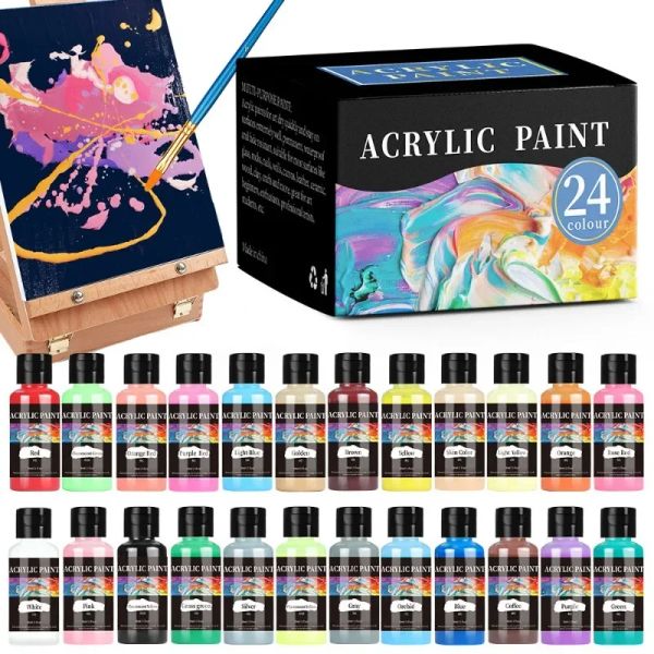 30 ml de 24 cores à base de água de pigmento à base de água, desenho de pedra decoração de aquarela de aquarela para pigmentos de pintura de parede de aquarela de aquarela tinta tinta