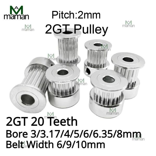 GT2 ГРМ шкив 2GT 20 зубов K-образного алюминиевого отверстия 3/3,17/4/5/6/6,35/8 мм полос пропускания 6/9/10 мм 3D.