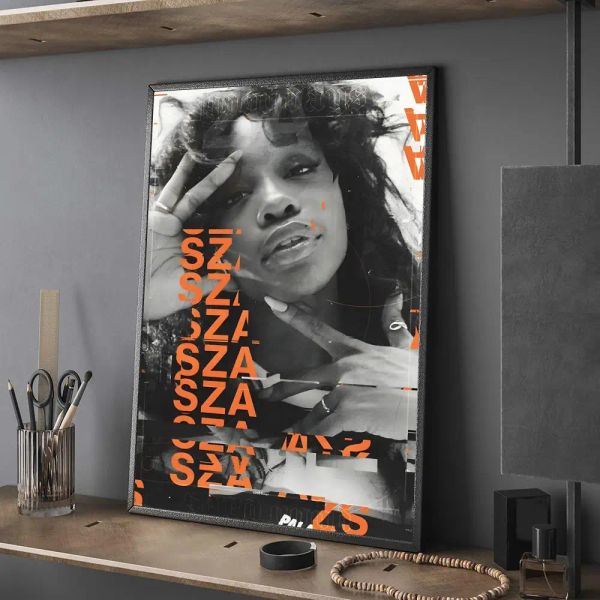 Popular Star Female Pop Singer Sza Poster Fancy Wall Stick para a sala da sala de estar Adesivos de parede Estudam decoração da sala de estar em casa