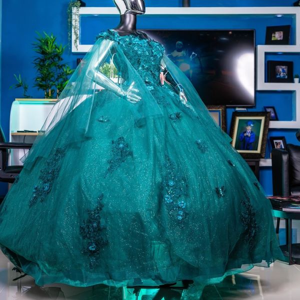 Abiti di quinceanera verniciatura verde nerastro Birthday Off spalla Abito da ballo formale perline Crystal Party Dresses Vestido de 15 Anos