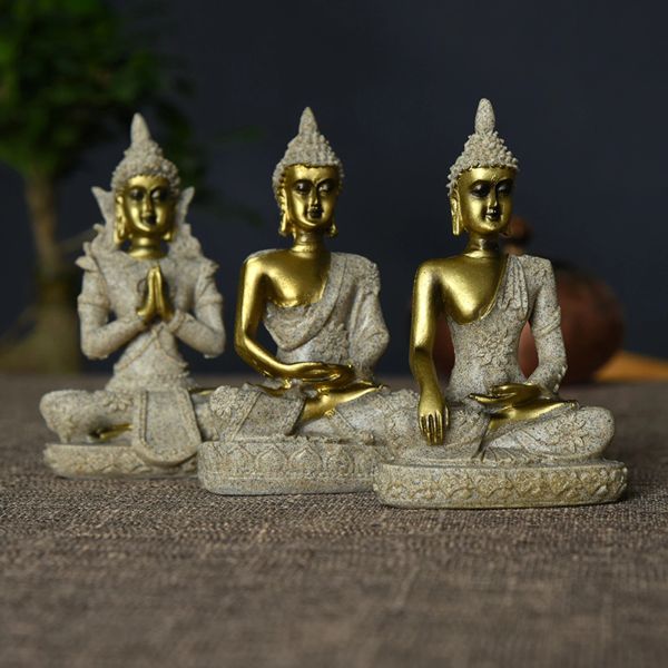 Thai Buddha Figurina Seduta Buddha Statue da collezione Buddha Statue Ornament per il desktop Home Office Scaffale Camera da letto Cabinetto