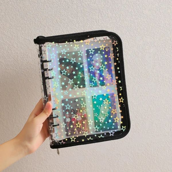 A5 Laser Star Zipper Binder Sammeln Sie Buch Nachfüllorganisator Diy Journal Milchprodukte transparent Kpop Idol Foto Album Kawaii Stationerie