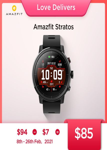 Orijinal Amazfit Stratos Smartwatch Akıllı İzle Bluetooth GPS Kalori Sayısı Kalp Monitörü 50m su geçirmez Android iOS Phone6481855