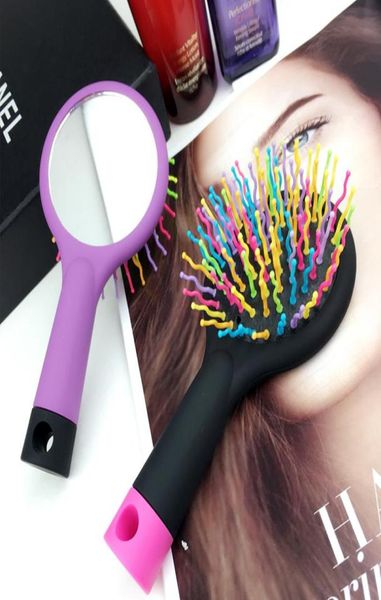 Mode tragbare Kammpinsel mit Make -up Mirror Regenbogenfarbe Haar Kamm trockenes Haarbürsten Haarstyling -Werkzeuge 5pcslot P0042963206