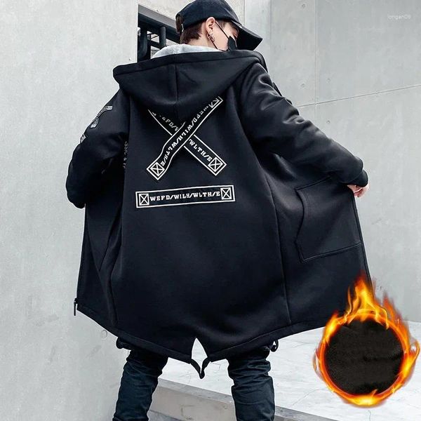 Giacche da uomo ricami giacca da uomo in pile invernale e cappotti spessi con cappuccio 2024 casual streetwear nere a vento neri caldi hip hop