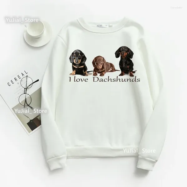 Colegados femininos Eu amo meu dachshund impressão gráfica capuz women harajuku kawaii amante de cães moletom femme manuscrito de mangas compridas