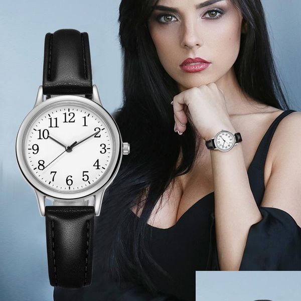 Armbanduhr Damen Frauen Quarz Uhr leicht zu lesen große Zahlen Armbanduhren PU Lederband präzise Bewegung Geschenkwatchwatches Dro DHO3J