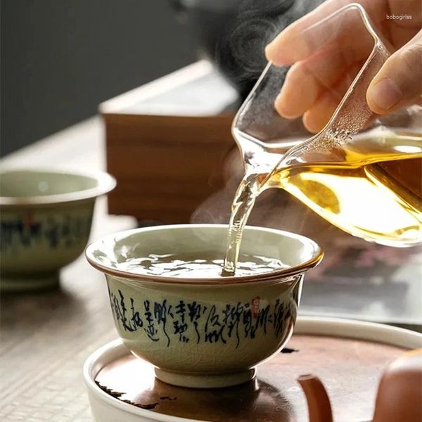Кружки ручной нарисованной тигр чашки керамика Открытие каллиграфия гончарная чайная чашка чайная чайная чаша для церемонии кофейная чашка дзен