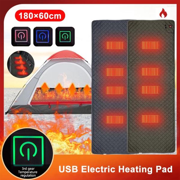 Cobertores Ponto de aquecimento elétrico USB Terme de temperatura ajustável Aquecimento Cushion resistente a frio Poods de dormir para camping ao ar livre