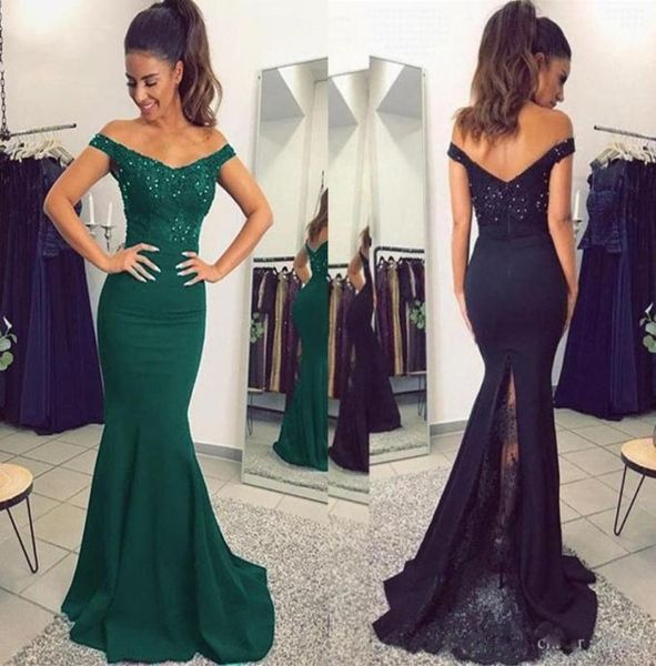 2022 Marine Emerald Brautkleider für Gäste Brautjungfer Kleid Perlen Spitze Off Schulter Mermaid Abend Prom Kleid Maid of Hono7074101