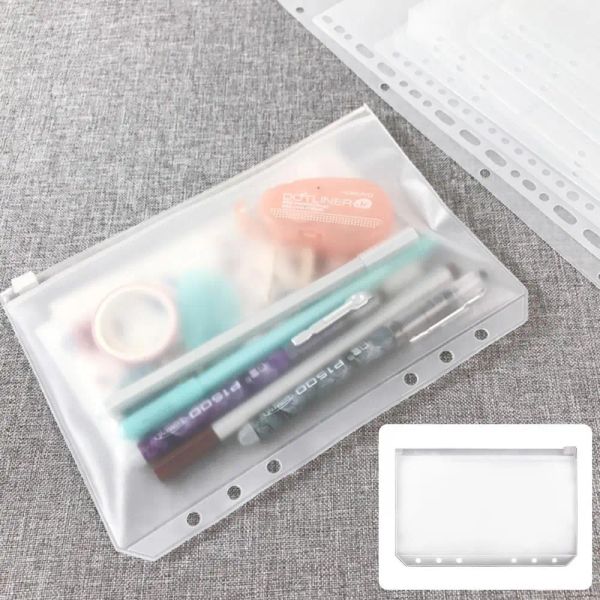 5 ~ 40pcs conveniente PVC Clear PVC A5 A6 Bolsas de folhas Clear Pastas de zíper para o Binder Binder Binder de 6 anel Relatórios