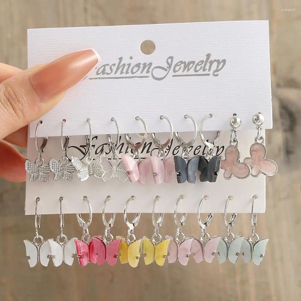 Orecchini a pennaglie Boemia multipli Colori Acrilico Drop di farfalla per donne Trendy Silver Color Animal Buckle Party Jewelry