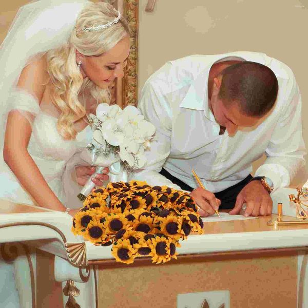 Fiori decorativi 100 pezzi di girasole artificiali di girasole artificiali per feste per ufficio e decorazione del matrimonio bouquet