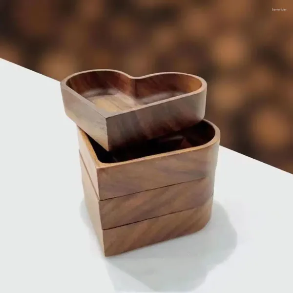 Estatuetas decorativas caixa de fruta em forma de coração Caixa de frutas de fáceis, economize espaço empilhável na bandeja de madeira sólida cor de lanche em forma de coração