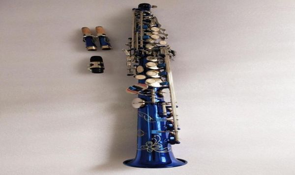 2019 Neue Suzuki Hochwertige BB Flat Sopran Saxe Classic Blue Paint Silber Key Musical Instrumente Sopran Saxophon mit Case4963614
