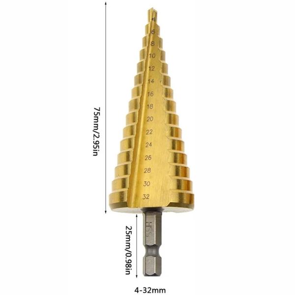 4 -32 mm HSS HSS in titanio metallo metallo esagono esagono per trapano bit ad alta velocità gradini per trapano set foro cono taglieria in legno metrica