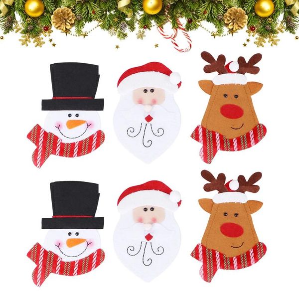 Tek kullanımlık yemek takımı 6pcs Noel Çatal Taga Xmas Sofra Sofra Depolama Snowman Noel Baba Elk Silverware Tutucu Şapkası