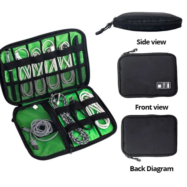 1pc Black Green Storage Sage Sack Electronic Accessy Organizer Portable USB Data Cable Cableg Зарядное устройство водонепроницаемое организатор