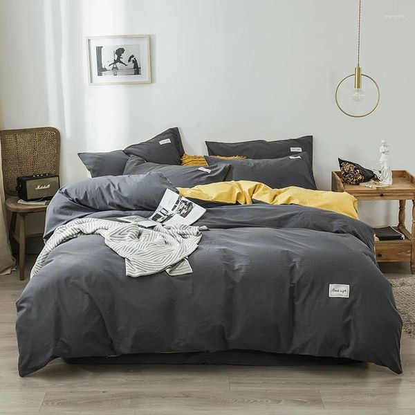 Bedding Sets 2024 Felas de camas de quatro peças de quatro peças de algodão e padrão de lua Light Light Luxury Models Denim Grey Amarelo