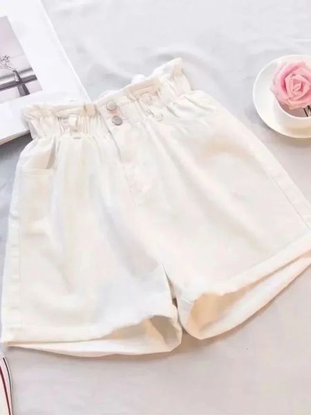 White Classic Elastic High Women High Women Shorts Summer alla moda Simple Chicly Double Bottons S5xl Female Short Jeans 240409