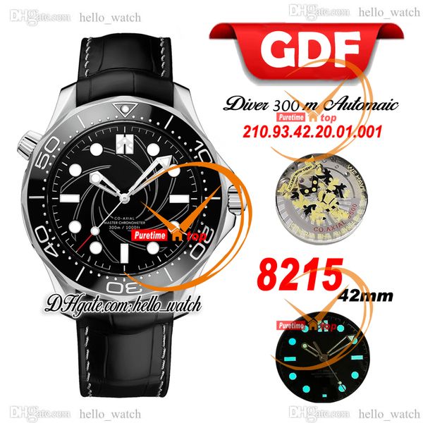 GDF Diver 300M 42M 210.93.42.20.01.001 Miyota 8215 Automatic Mens Watch 007 50th Black Texture Dial Ceramics Bezel Стальная корпус Кожаный ремешок hello_watch e300b1