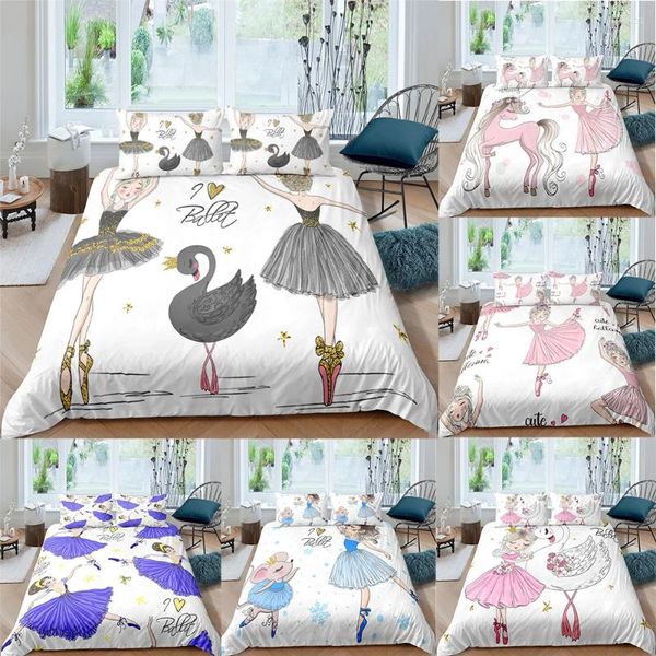 Bedding Define Têxteis de luxo de desenho animado para crianças bebês crianças capa de edredão de berço com colcha de balé de garotas de fronhas
