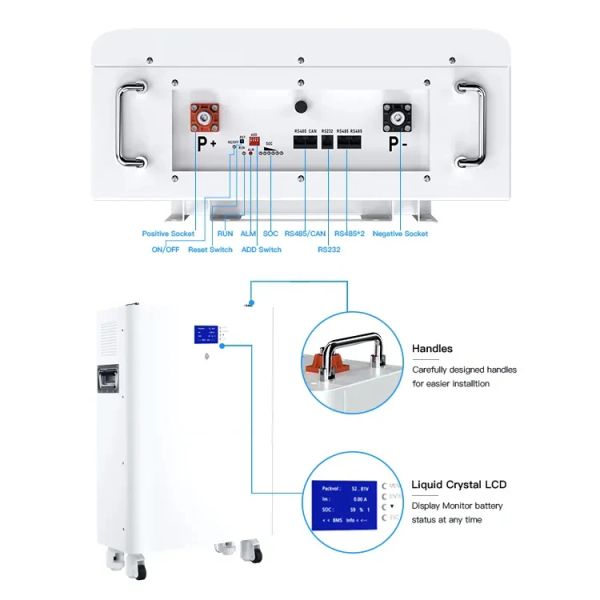 GTK 6000+ciclos montados na parede 48V 100AH 150AH 200AH 300AH 400AH 500AH LIFEPO4 BATERIA com rodas para armazenamento de energia doméstica PV