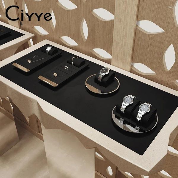 Placas decorativas CIYYYE Multifuncional Black Jewelry Exibir Propções premium Brincos de colares de bracelete Projeto de conjunto de suporte