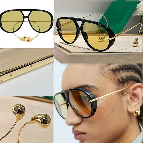 Luxusdesigner Wassertropfen Sonnenbrille Frauen klassische schwarze Acetat -Pilotrahmen gebogene Metallbeine modische trendige Sonnenbrille 1273