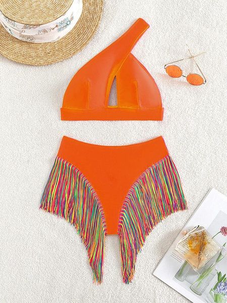 Naperone da bagno da bagno da bagno da bagno a una spalla da bagno femminile in bikini ad alta vita da donna a due pezzi set da bagno a costume da bagno swim k4999