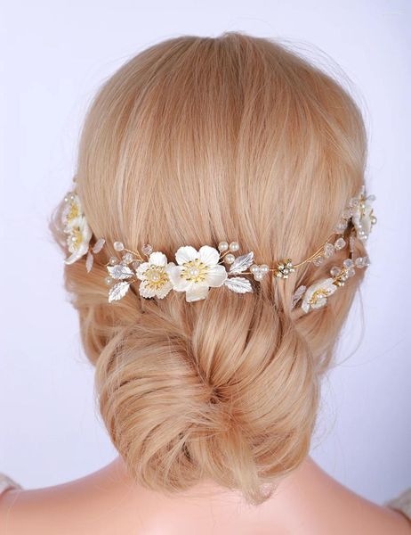 Copricapi mimior accessori per capelli da sposa foglie per la testa di perle abbigliamento per fiori di cavallo strass per la testa di matrimonio gioiello oro per donne per donne