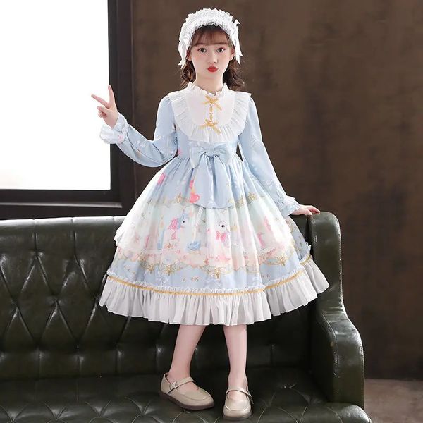 Princesa Lolita Salia Meninas Verão Espanha Doces Crianças Vestido de Cartoon Longa Lia Longa Tule Putre Tule Criação Cute Crianças Loli Roupas 240325