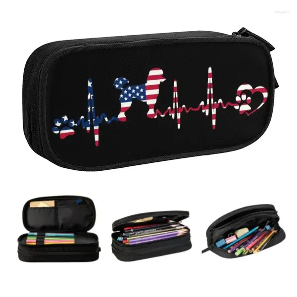 Kosmetiktaschen Custom Pudel Heart Beat American Flag Kawaii Bleistift Fälle Girl Boy große Kapazität Cartoon Box School Accessoires