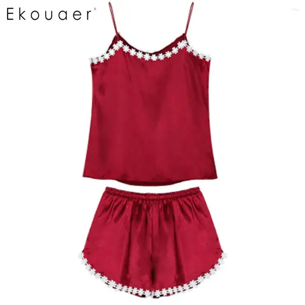 Roupas domésticas ekouaer sexy pijama conjunto feminino de roupas de dormir com decote em vaca com deco