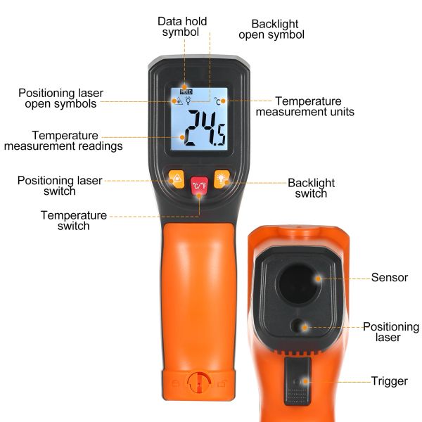 NJTY T600A Digital Infrared Termometro Non contatto Termometro a temperatura digitale IR per strumento industriale da cucina