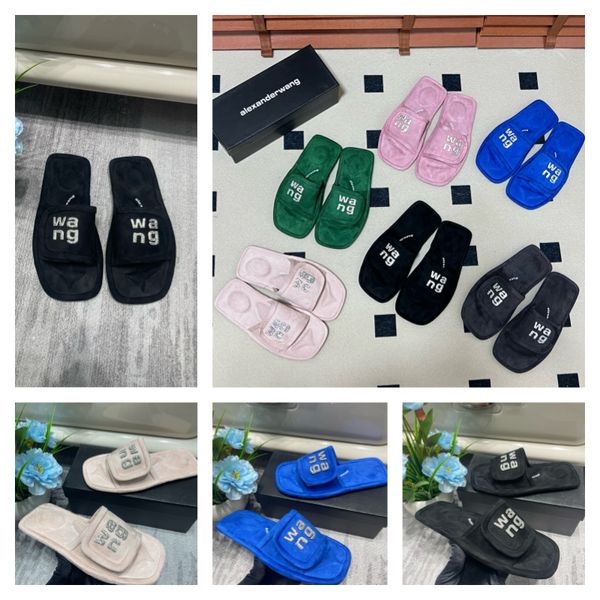 2024 Tasarımcı Terlik Sandalet Sandalet En Kalite Lüks Kadın Malzeme Rinestone Velcro Bant Partisi Yumuşak Oda Slip-On Büyük Boyut 35-42 GAI ÜCRETSİZ Nakliye