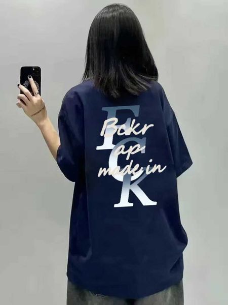 T-shirt maschile American High Street Stampa personalizzata Donna sciolta Abbigliamento Summer Navy Blue Lovers indossano abiti Y2K Taglie di grandi dimensioni J240409