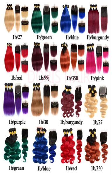 Предварительно экранируемые Hery Human Hair 3 пучки с закрытием 1B27 T1B99J WAVE WAVE WASES 13X4 Фронтальное закрытие T1B30 T1BBUG5043198