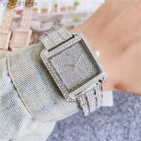 Orologi da donna Brand ES Beautiful Women La Girl Square Crystal Style Dial Canda in Metallo in Metallo QUARZ M122 L46