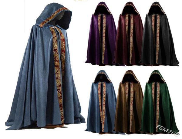 Средневековые женщины мужчины винтажные готические капюшоны пальто Хэллоуин Вампир Вампир Волшебник Кейп Викинго