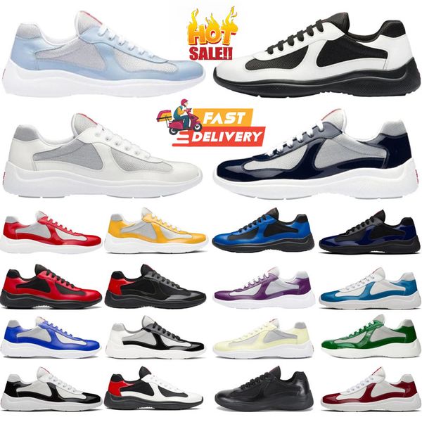 2024 Designer de luxo Americas Cup Men Men Casual Runner Women Sports Low Sneakers Shoes Men Black White Rubber Sole Fabric Patent Leather atacado Treinadores de desconto