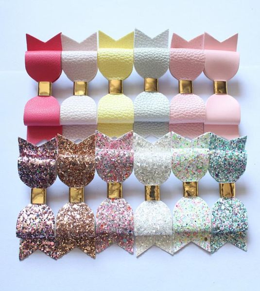 24 PCs Hair Double Bow Prince Prince Cute Garota Garota Faux Glitter Felt Litchi Stria Baby Pu Couro Puxa de Cabelo CLIP DE OURO BA7939494