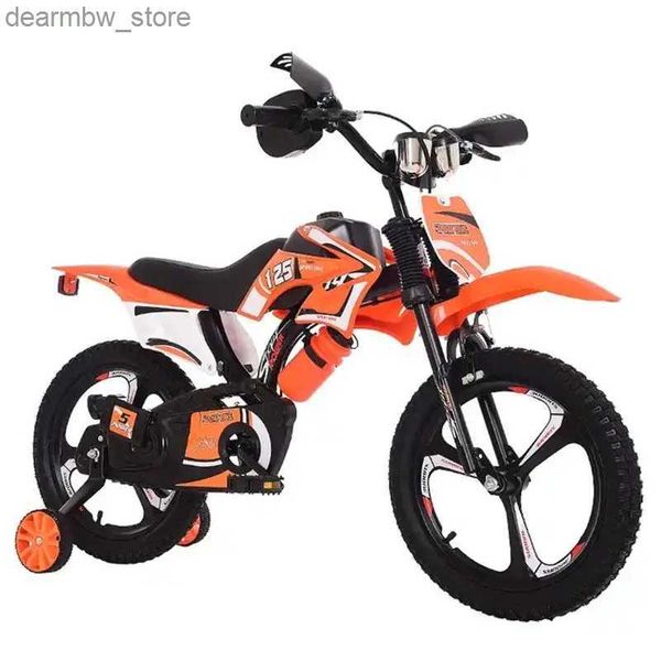 Bicicletas Simulação Childrens Motorcycle Bicyc 12 polegadas meninos e meninas de bicicicices off-road ao ar livre com rodas auxiliares L48