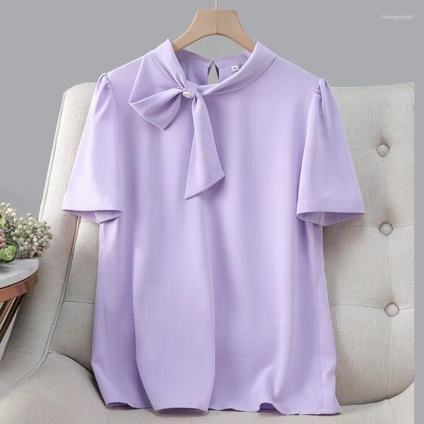 Blouses femininas Naviu 2024 Light Purple Braom Oco O pescoço moda Moda de verão Chefão de chiffon Casual Blouse for Women Campus Office Lady Tops