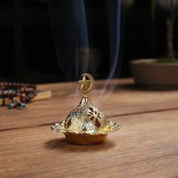 1pc incense Burner Полая золотая башня -горелка арабского стиля держатель када -л. Житель для домашнего держателя ладана йога украшения