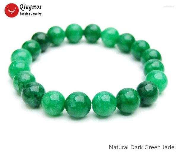 Strand Qingmos Fashion Natural Jades Bracelet para mulheres com jóias de pedra verde escura de 10 mm 7.5 '' BRA483