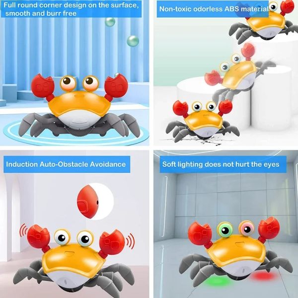 Dancing Crab Fuggi giocattolo per bambini che strisciano granchi di fuga interattivi che rilevano giocattoli con music toddle box per bambini regali di compleanno